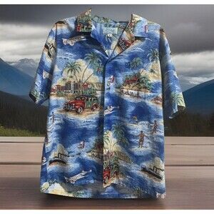 Vintage Kolekole Hawaiian Shirt Mens L Surfers, Kayaks,Cars  Rare Surfing Print